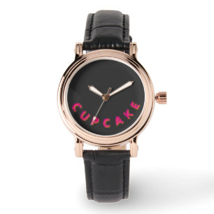 Cupcake Pink Text Custom Black  Watch