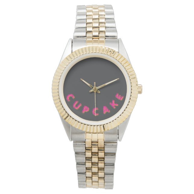 Cupcake Pink Text Custom Black  Watch (Front)