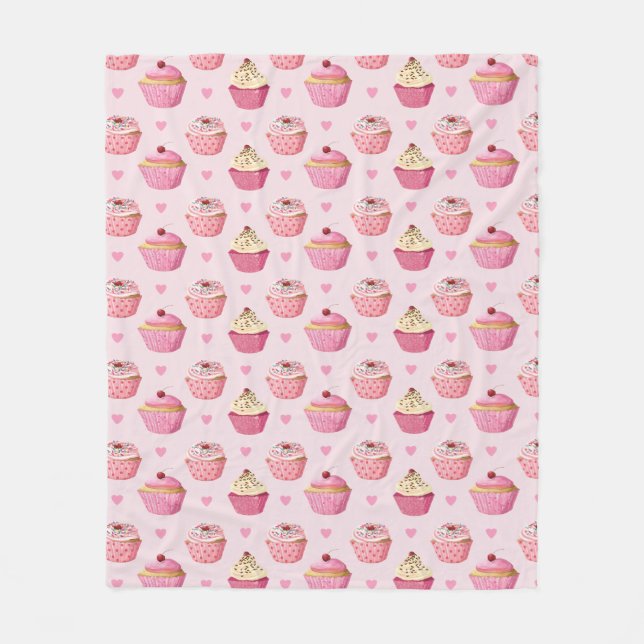 Cupcake Print Pink Blanket (Front)