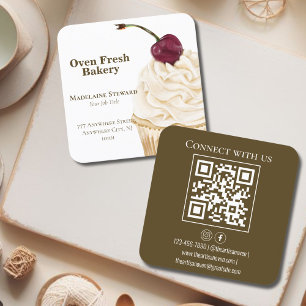 Cupcake QR Code Olive Green Bakery Square Business Card