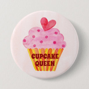 Cupcake queen watercolor baking contest 7.5 cm round badge