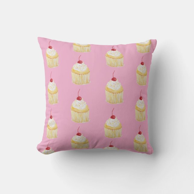 Cupcake Rainbow Sprinkles Throw Pillow (Front)