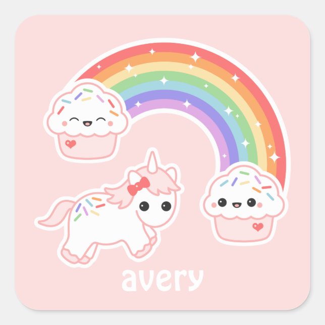 Cupcake Rainbow Unicorn Square Sticker (Front)