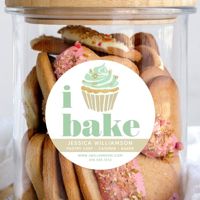Cupcake Retro Green Gold Pastry Chef Bake Bold Classic Round Sticker (Creator Uploaded)