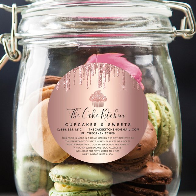 Cupcake Rose Gold Copper Drips Bakery Chef Legal  Classic Round Sticker (Creator Uploaded)