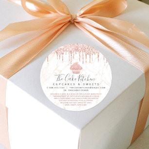 Cupcake Rose Gold Glitter Drip Marble Bakery Legal Classic Round Sticker