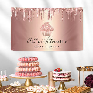 Cupcake Rose Gold Glitter Drips Bakery Pastry Chef Banner