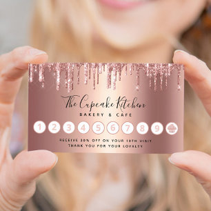 Cupcake Rose Gold Glitter Drips Bakery Pastry Chef Loyalty Card