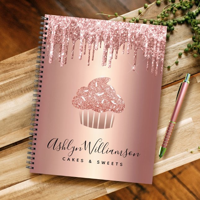 Cupcake Rose Gold Glitter Drips Bakery Pastry Chef Notebook (Creator Uploaded)