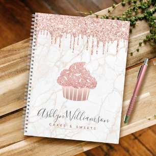 Cupcake Rose Gold Glitter Drips Marble Bakery Chef Notebook