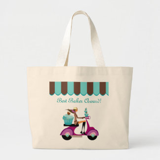 Cupcake Scooter Girl Blue Grocery Tote Bag