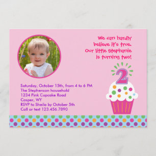 Cupcake Second Birthday Party Photo Invitation