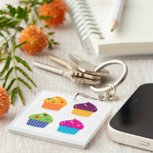 Cupcake Set with Sprinkles Bright Dessert Key Ring