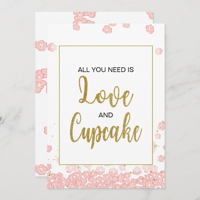 Cupcake Sign Bridal Shower | Pink and Gold Invitation (Front/Back)