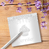 Cupcake silver glitter drips monogram name modern