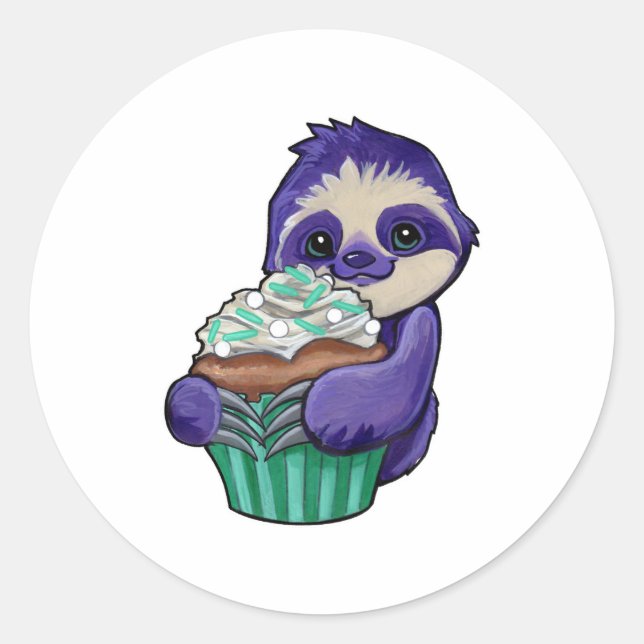 Cupcake sloth  classic round sticker (Front)