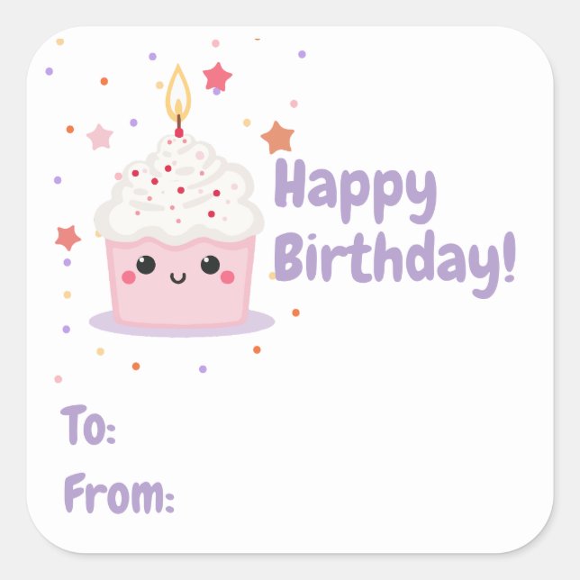 Cupcake Smile Birthday Square Sticker (Front)