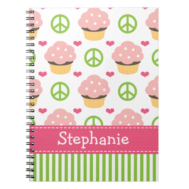 Cupcake Spiral Notebook Journal Peace Love (Front)