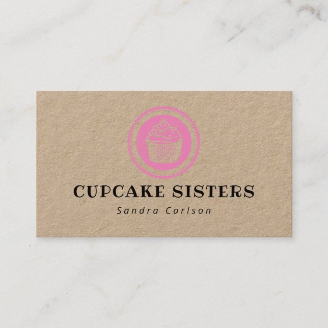 Cupcake stamp logo rustic kraft business card (Front)