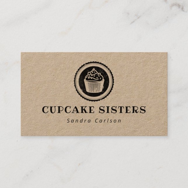 Cupcake stamp logo rustic kraft business card (Front)