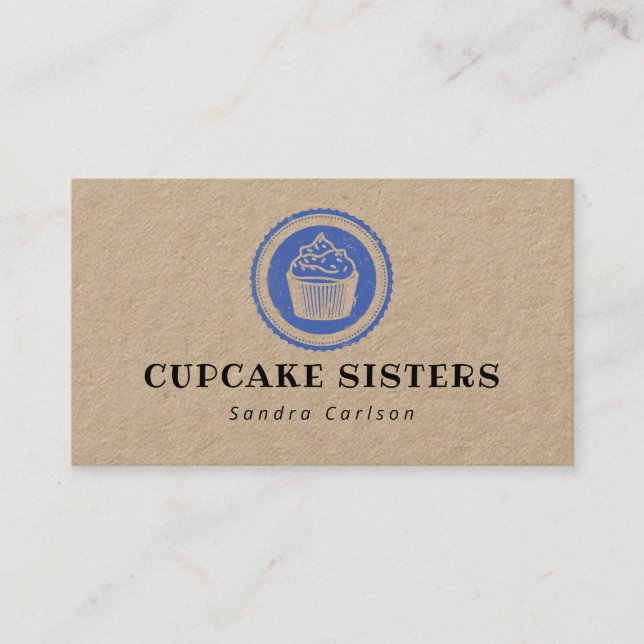 Cupcake stamp logo rustic kraft business card (Front)