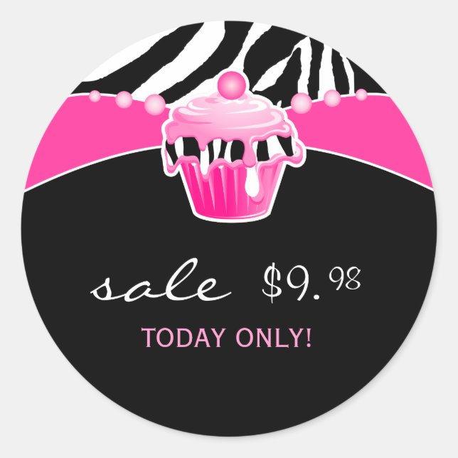 Cupcake Stickers Bakery Zebra Pink Black Retro (Front)
