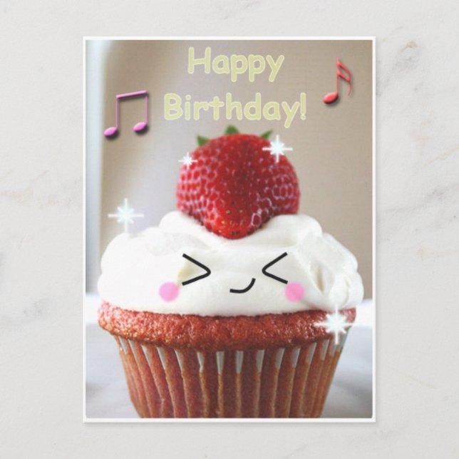 cupcake strawberry bday postcard (Front)