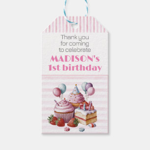 Cupcake sweet Birthday party girl Watercolor ONE Gift Tags