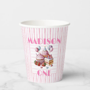 Cupcake sweet Birthday party girl Watercolor ONE Paper Cups