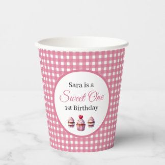 Cupcake Sweet One Girl 1st Birthday Party Paper Cups