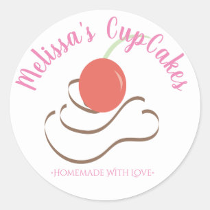 CupCake Swirl Cherry Homemade Bakery Classic Round Sticker