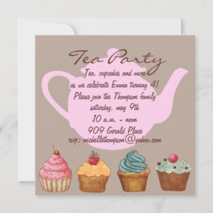 Cupcake Tea Party Birthday Invitation