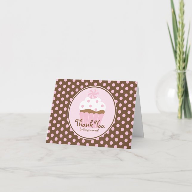 Cupcake Thank You Note Cards Pink Brown (Front)
