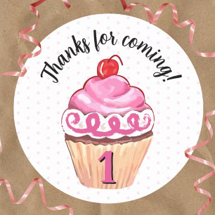 Cupcake Thank You Pink Girl 1st Birthday Classic Round Sticker