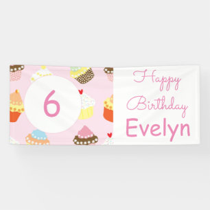 Cupcake Themed Happy Birthday Party Banner