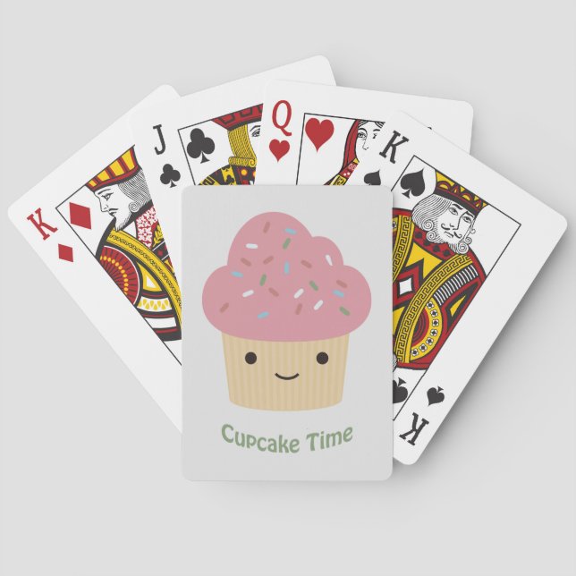Cupcake Time! Cute Pink Cupcake Playing Cards (Back)