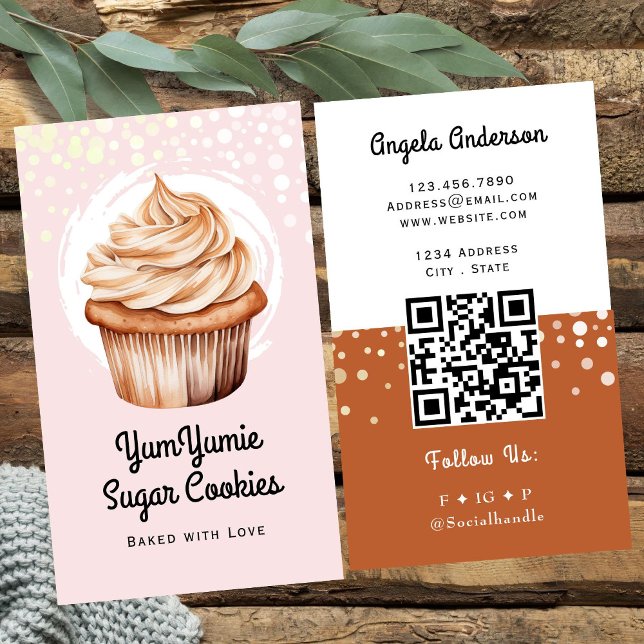 Cupcake Trendy QR Code and Website Business Card (Creator Uploaded)