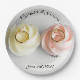Cupcake wedding cake pink yellow paper plate