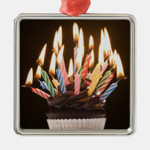 Cupcake with birthday candles metal tree decoration
