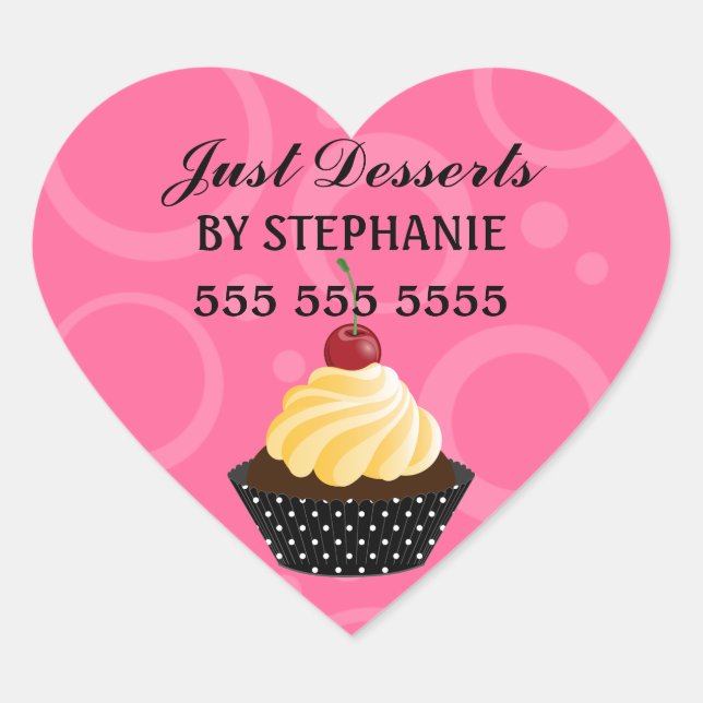 Cupcake with Cherry Bakery Heart Sticker (Front)