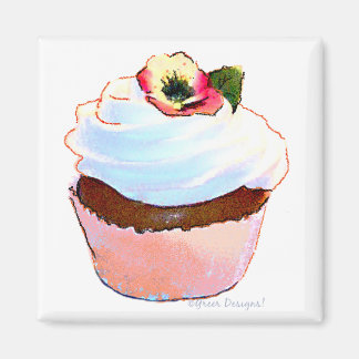 Cupcake with Pansy Art Design Magnet