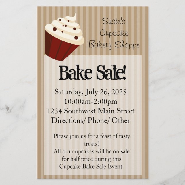 Cupcake with Soft Mocha Stripes Flyer (Front)