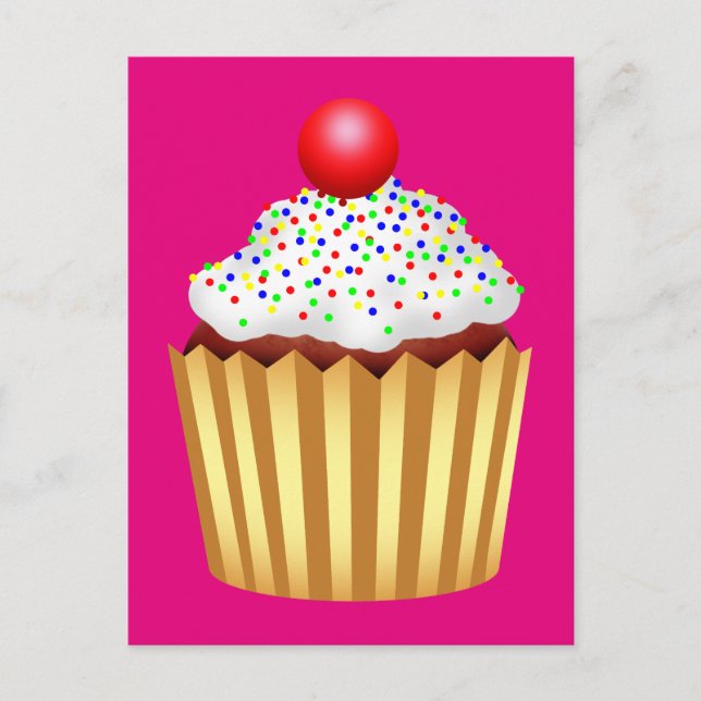 Cupcake with Sprinkles and Cherry on Top Postcard (Front)