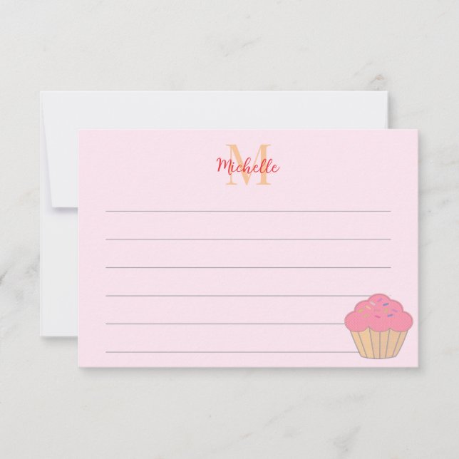 Cupcake With Sprinkles Drawing Lined Monogram  Card (Front)