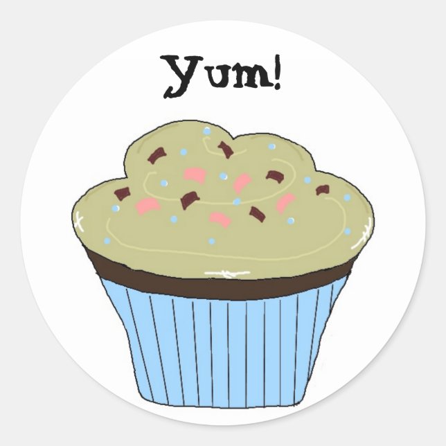 Cupcake Yum Classic Round Sticker (Front)