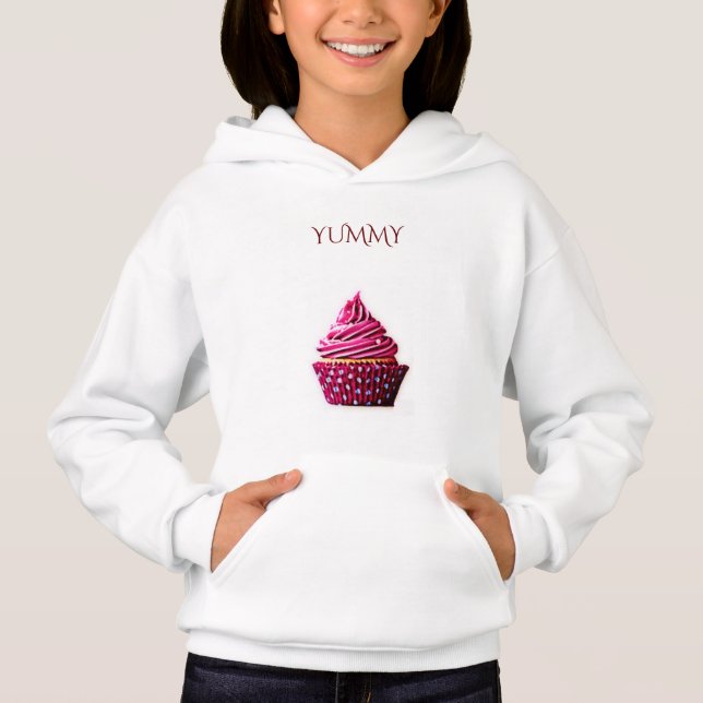 Cupcake "yummy" hoodie.  Personalised name. (Front)