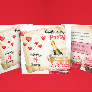 Cupcakes and Champagne Valentine's Day Party Invitation