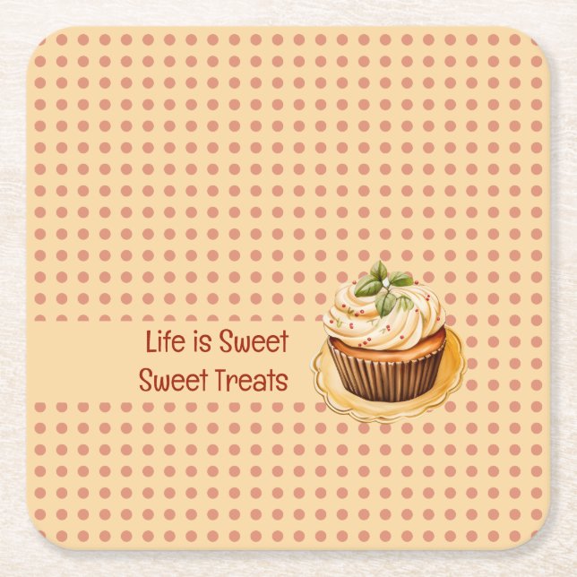 CupCakes and dots Square Paper Coaster (Front)