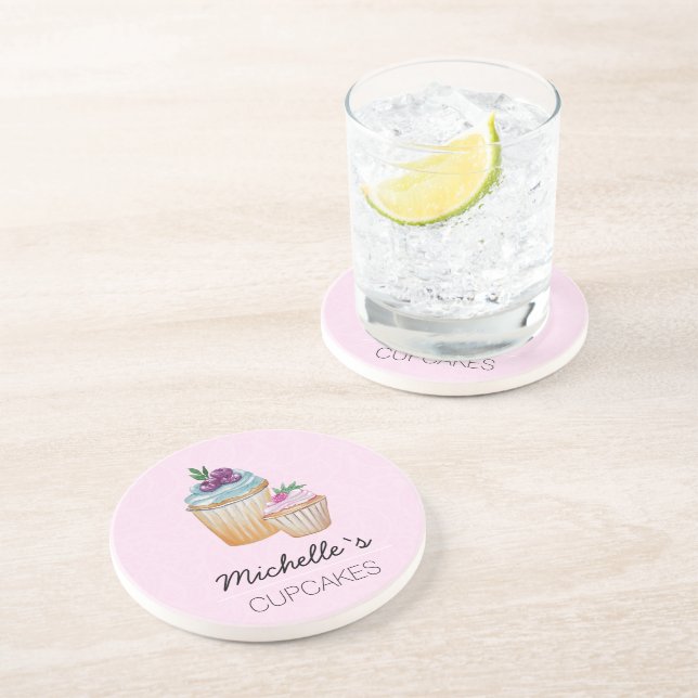 CupCakes And Fruits Watercolor Coaster (Side)