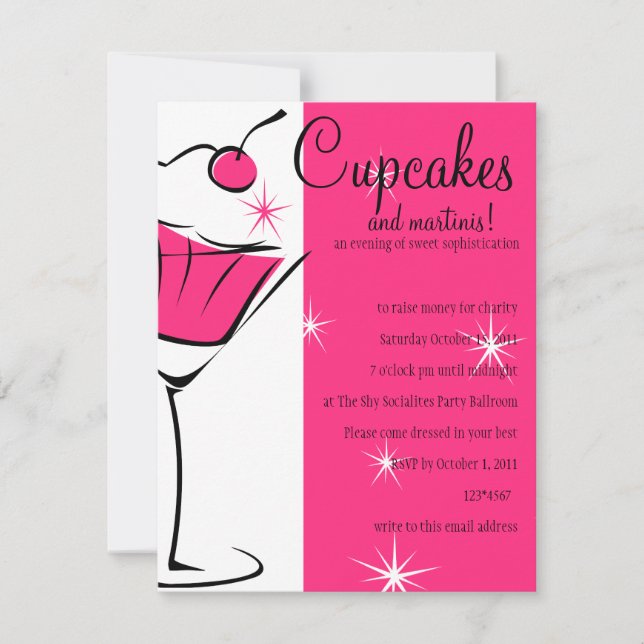 Cupcakes and Martinis in Hot Pink Invitation (Front)
